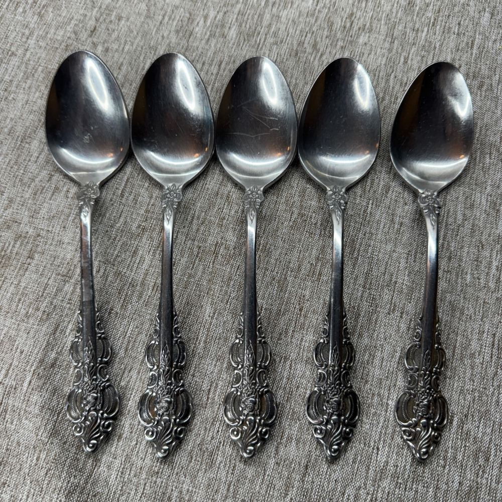 Oxford Hall Sutherland Stainless Soup‎ Spoons Set of 5 Japan Ornate Floral Rose